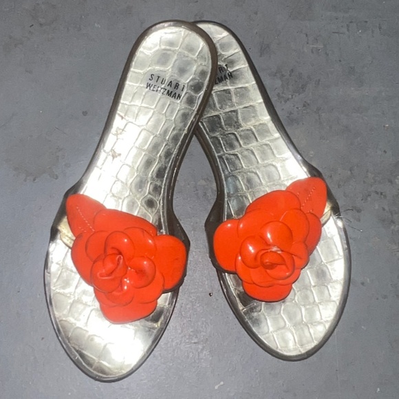 STUART WEITZMAN WOMEN”S BLOOM JELLY SANDALS, SIZE US 8, RED/SILVER - Picture 1 of 1